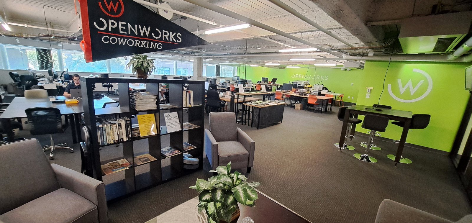 View of OpenWorks Coworking Lounge and Desks